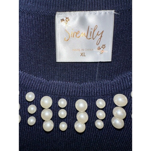 1940s Navy High Waist Retro Pearl Sleeveless Womens XL Sweater Dress - Picture 14 of 15